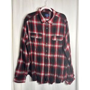 George Men's Plaid Flannel Long Sleeve Button Up Shirt Red Black Gray 2XL